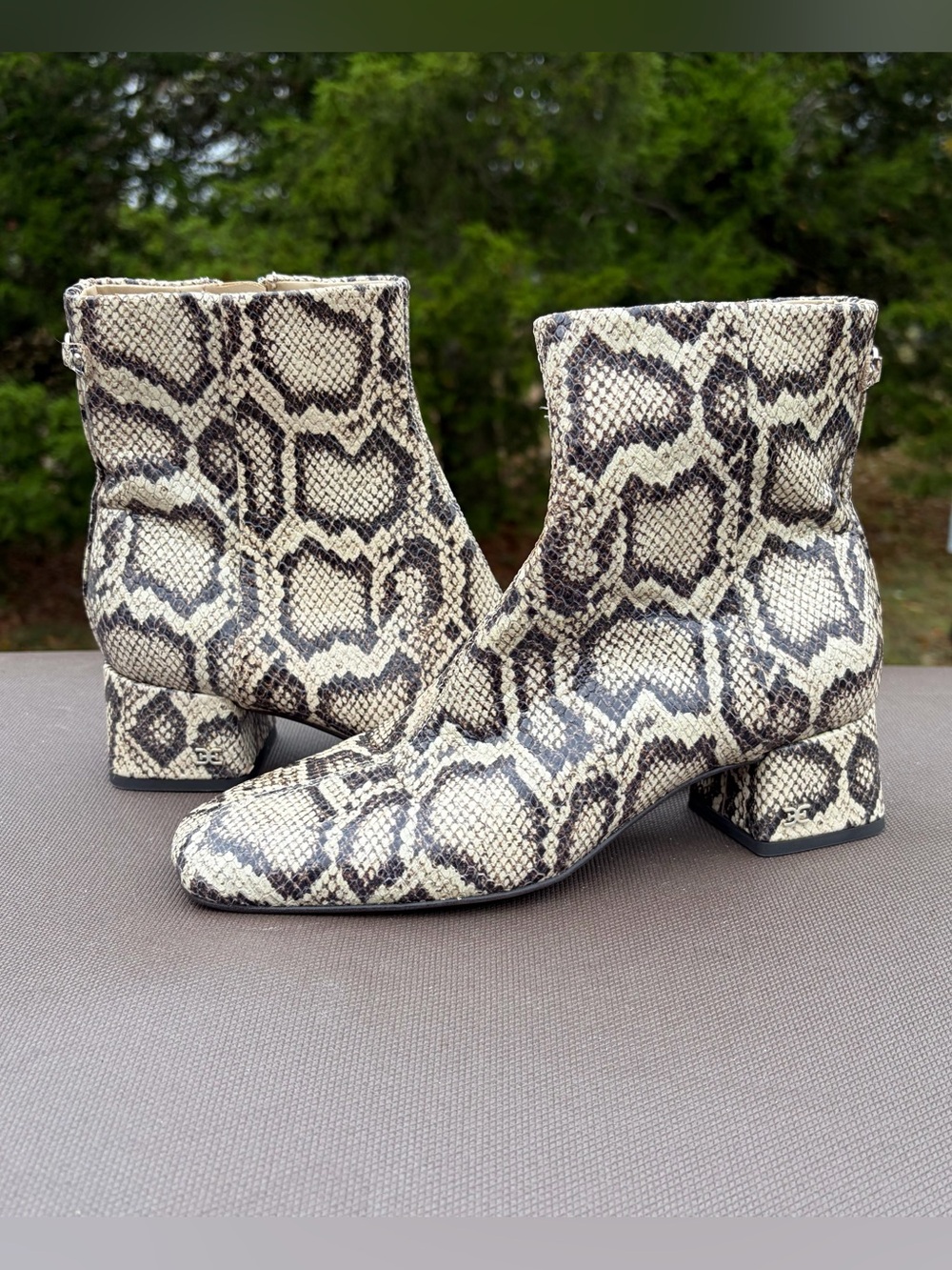 Sam Edelman Paige 2 Snakeskin Leather Ankle Boots Square Toe Block Heel 6.5